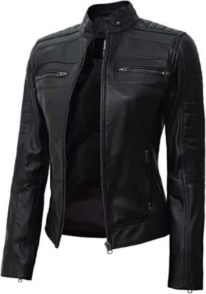 M&K CLOTHING Brown Real Leather Jacket Women - Cafe Racer Moto Black Womens Leather Jackets Fashion