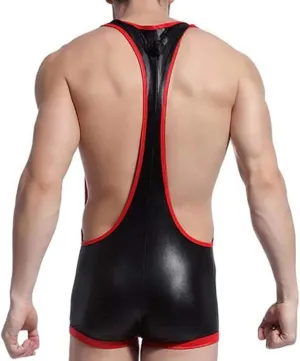 Men Wrestling Singlet Comfortable Breathable Undershirt Faux Leather Bodysuit