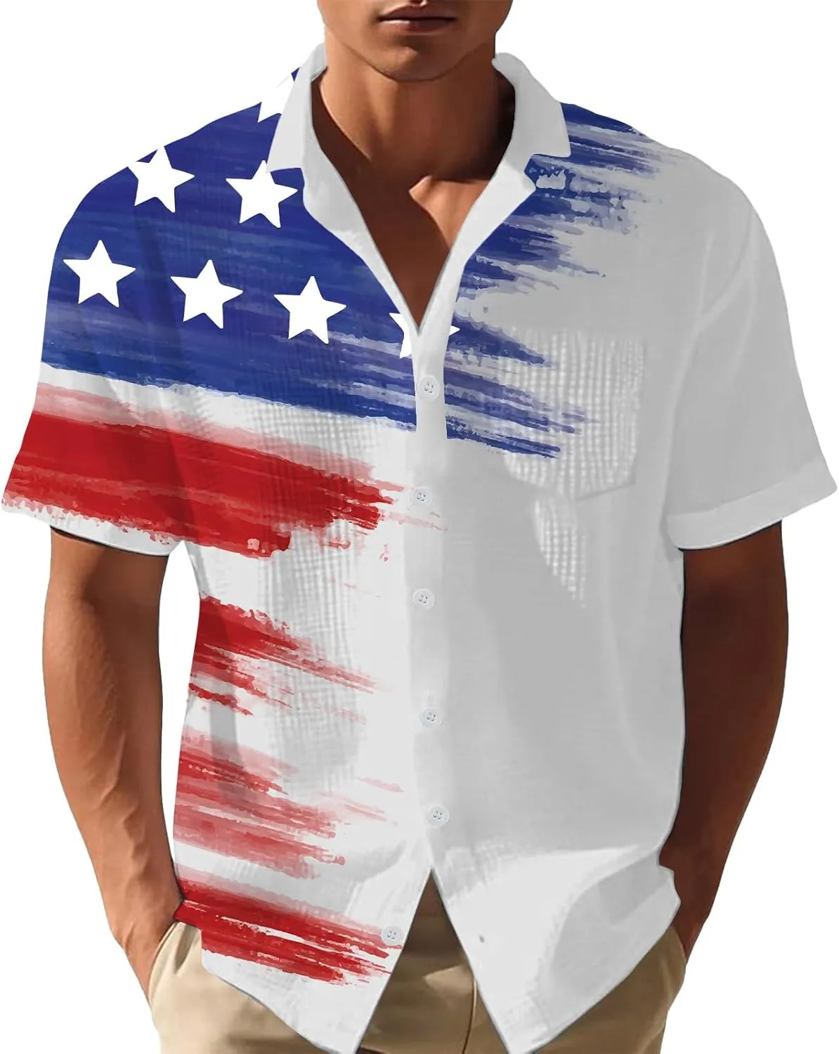 Men's American Flag Shirts Independence Day Print Button Down Casual Patriotic Shirt 4th of July Tee Top Big and Tall