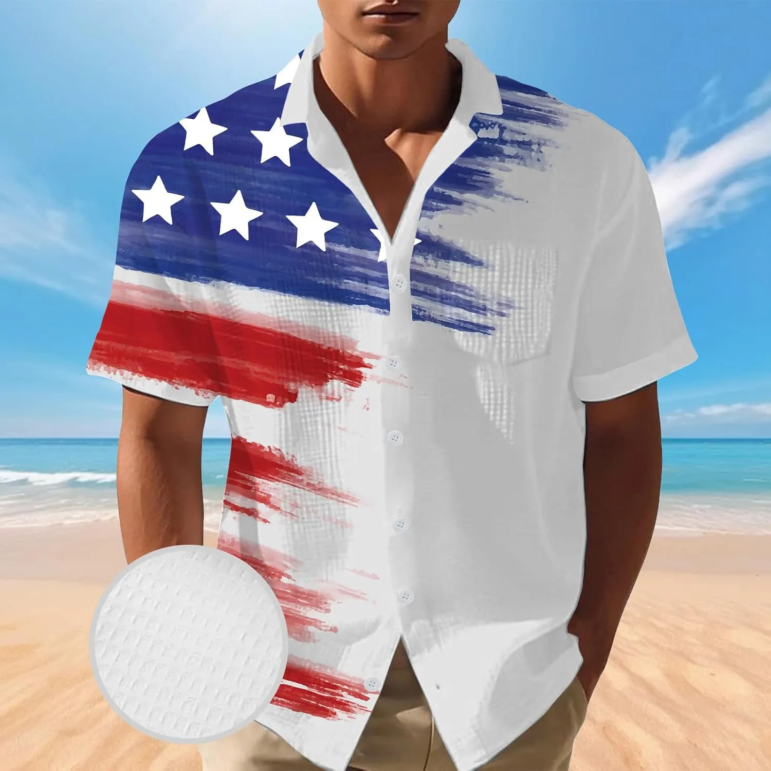 Men's American Flag Shirts Independence Day Print Button Down Casual Patriotic Shirt 4th of July Tee Top Big and Tall