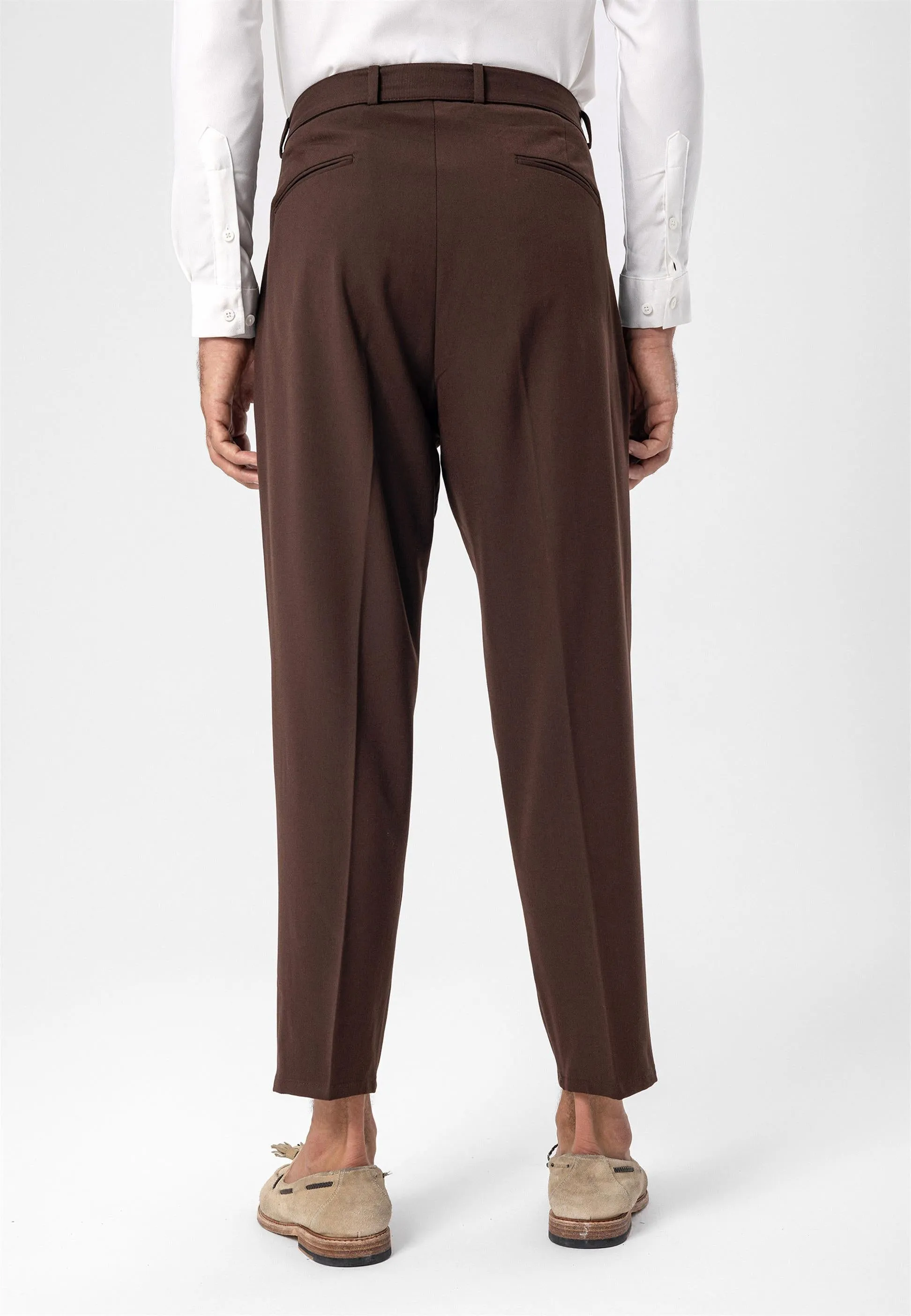 Men's Brown High Waist Girdle Closure  Trousers - Wessi