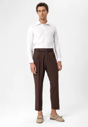 Men's Brown High Waist Girdle Closure  Trousers - Wessi