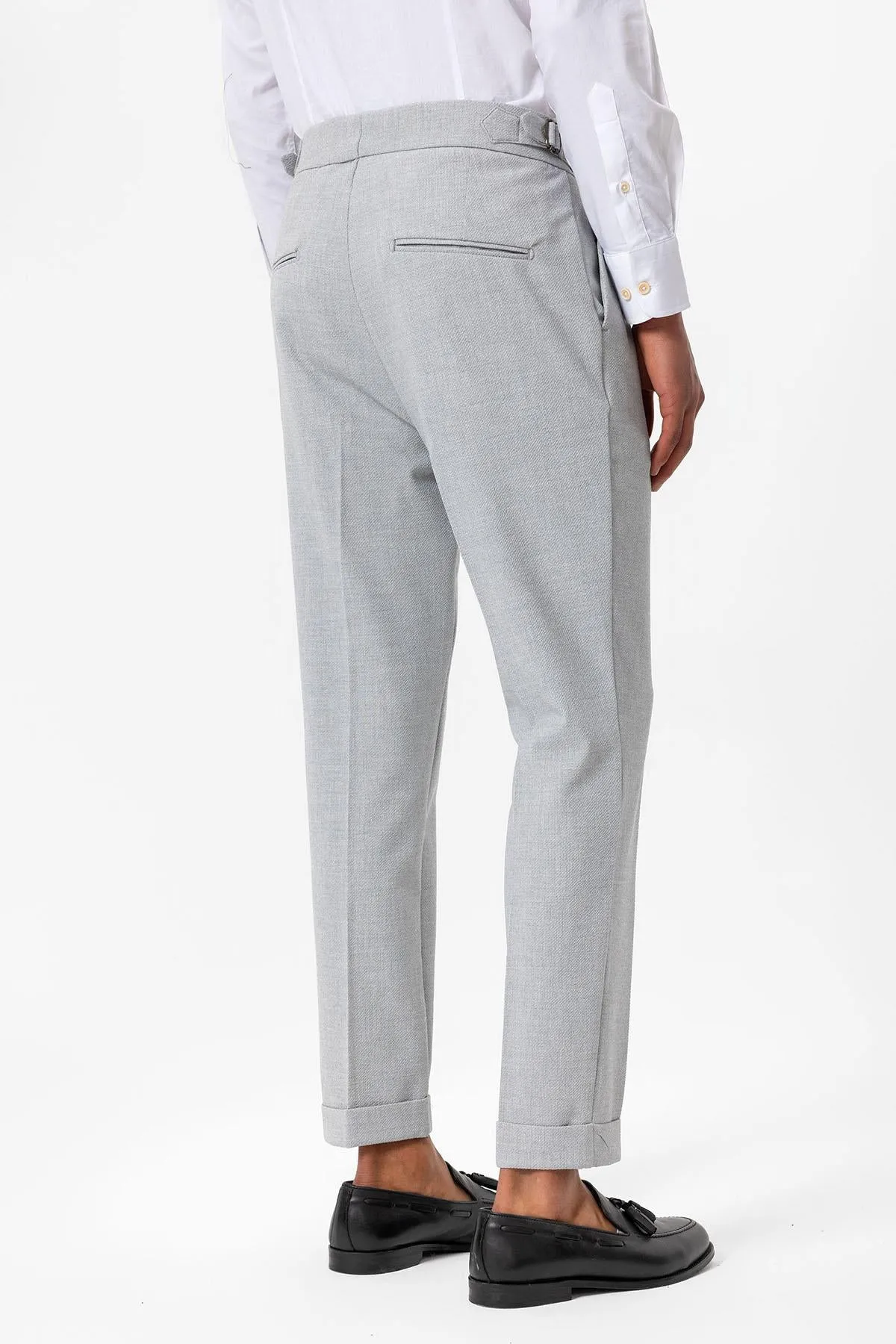 Men's Grey High-Waist Pleated Textured Pants - Wessi