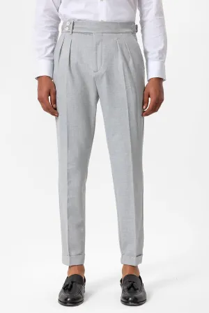 Men's Grey High-Waist Pleated Textured Pants - Wessi
