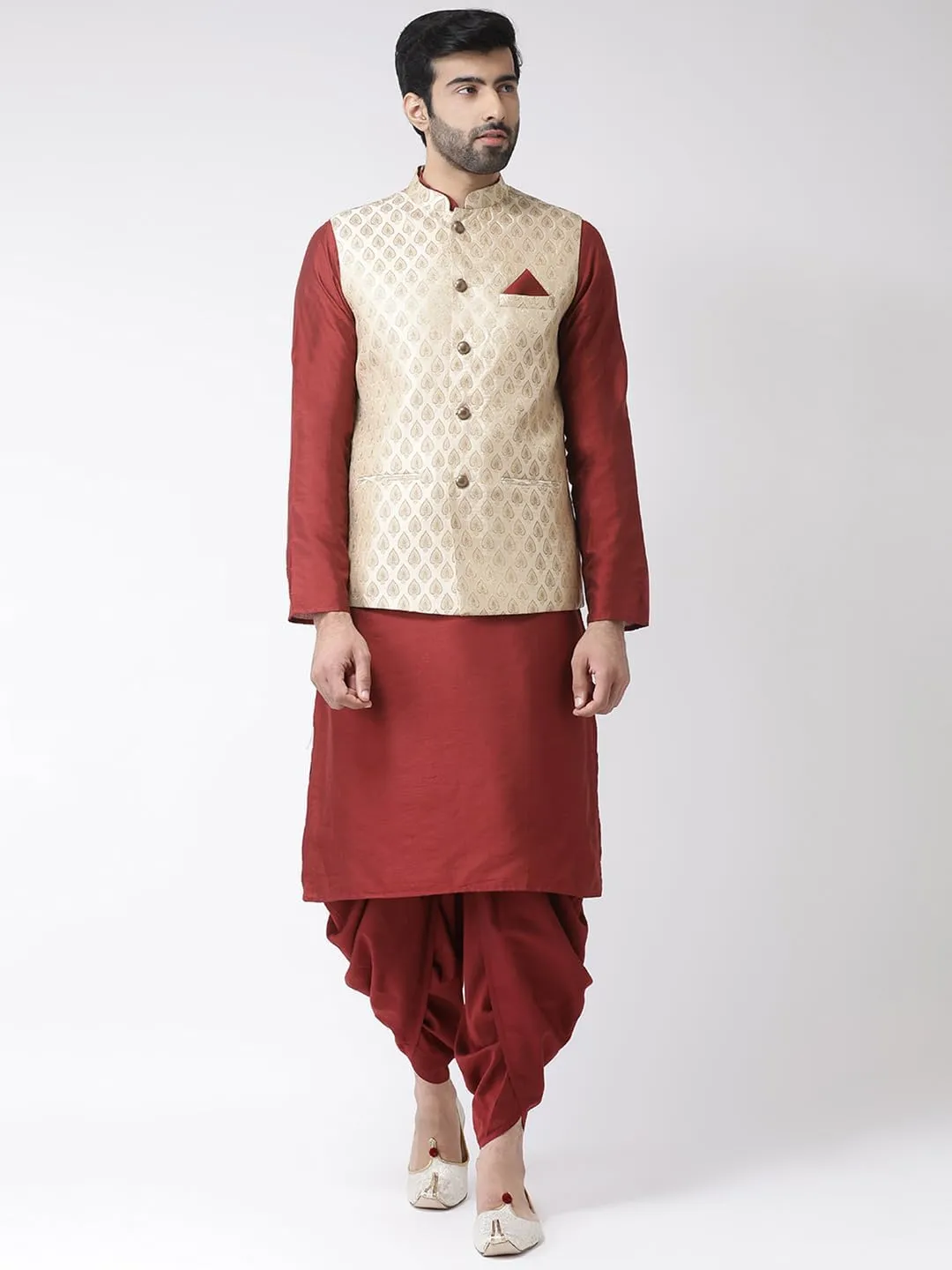 Men's Jacquard Silk/Cotton Blend Nehru Jacket- Traditional Indian Waistcoat for Weddings & Royal Parties