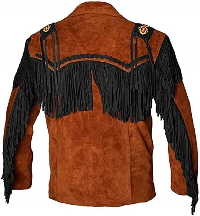 Mens Leather Buckskin Mountain Man Reenactment Suede Leather Native American Red Indian Fringes Beaded Jackets Warshirt