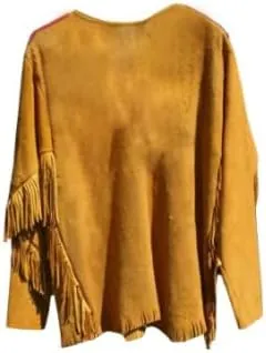 Mens Leather Buckskin Mountain Man Reenactment Suede Leather Native American Red Indian Fringes Beaded Jackets Warshirt