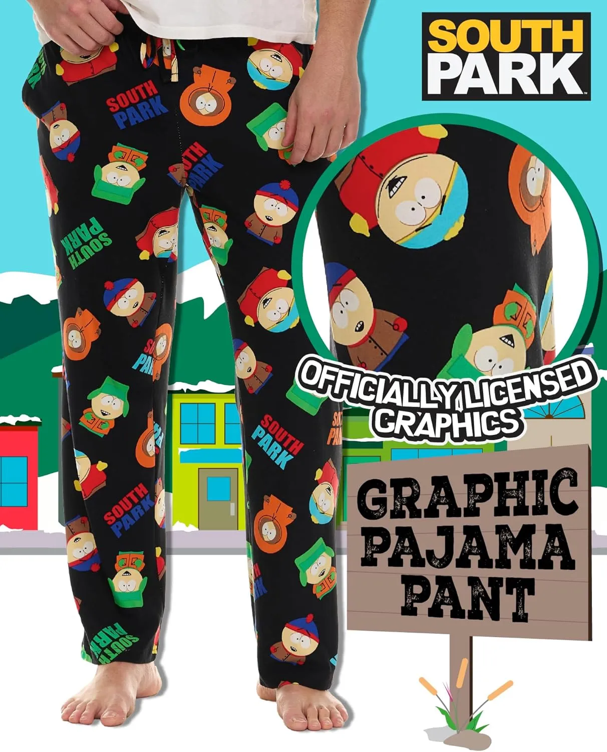 Mens Pajama Pants - South Park Cartman Kenny Kyle Soft PJ Pants Unisex Sleepwear for Women and Men (Sizes: S-XL)