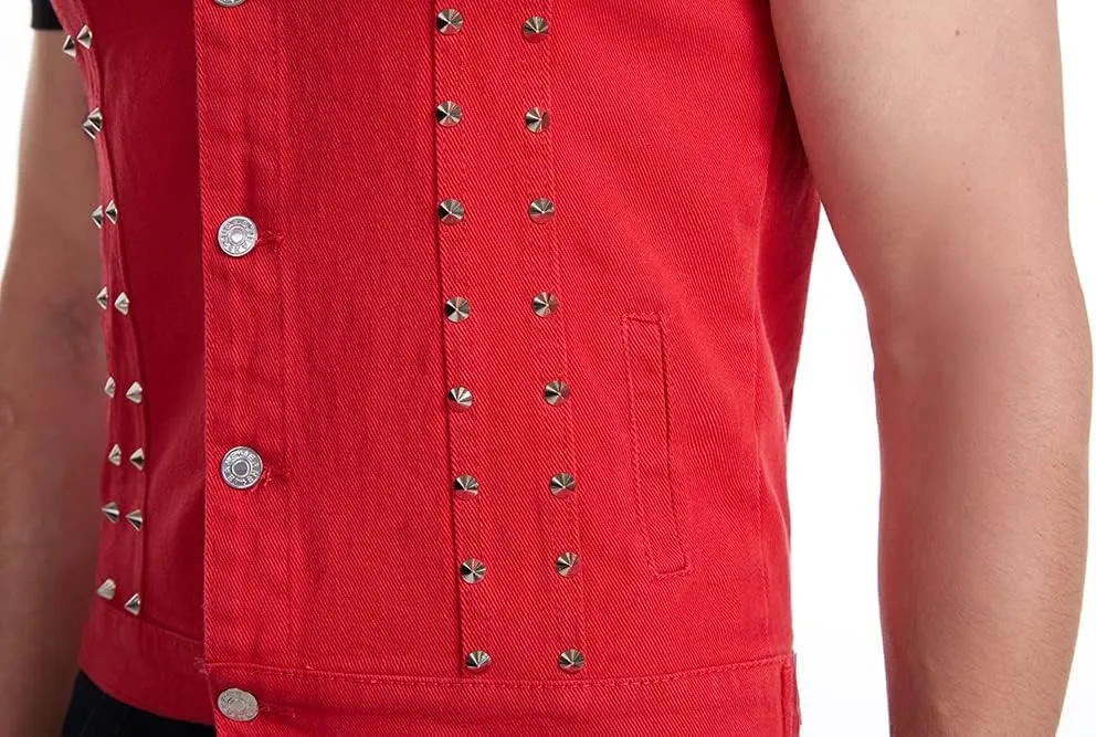 Men's Punk Rock Sleeveless Denim Jean Vest Jacket With Rivets