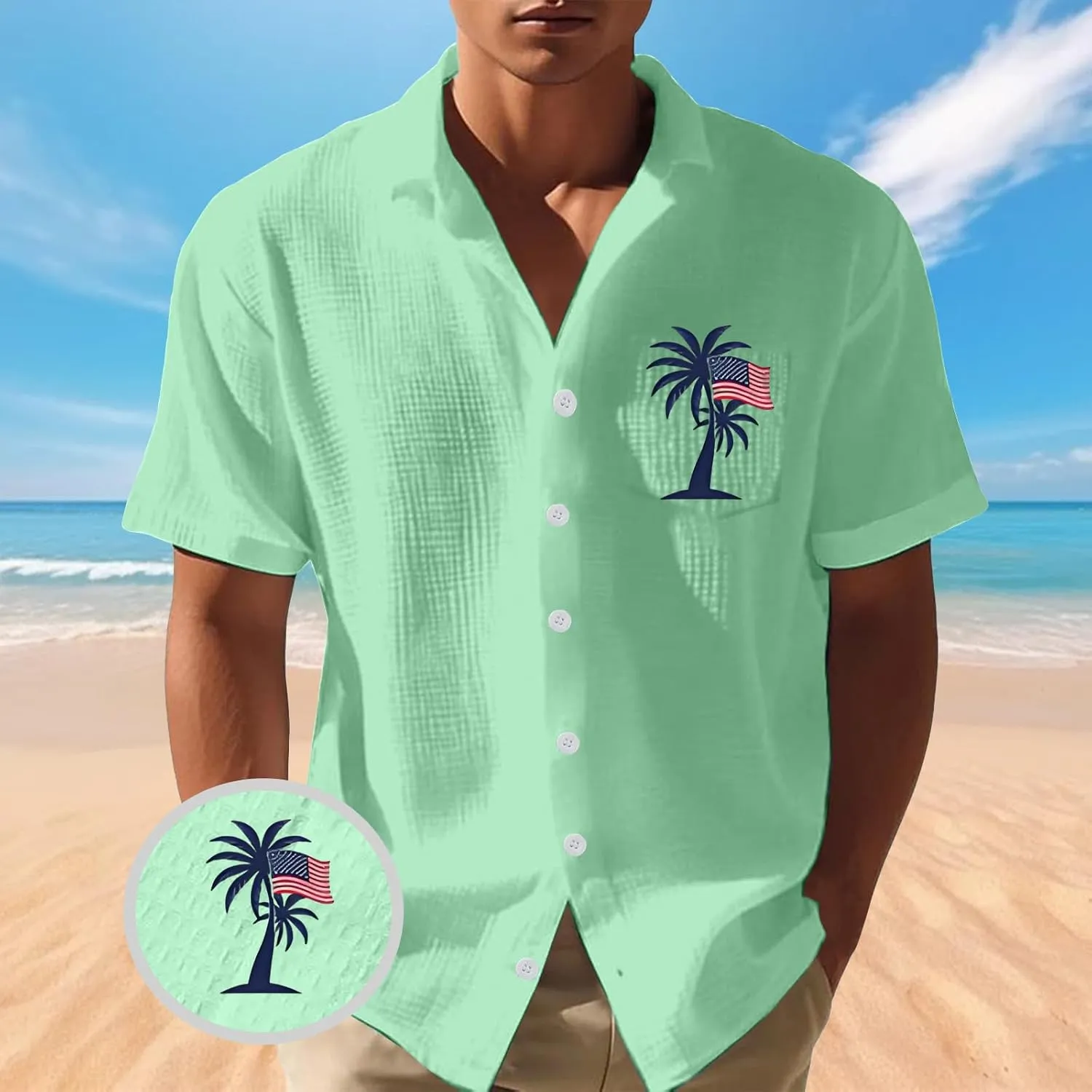 Men's Short Sleeve Button Down Shirt Summer Untucked Regular Fit Beach Dress Shirts with Pocket Linen Shirts for Men
