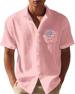 Men's Short Sleeve Linen Button Down Printed Shirt Men Summer Untucked Regular Fit Beach Dress Shirts Mens Hawaiian