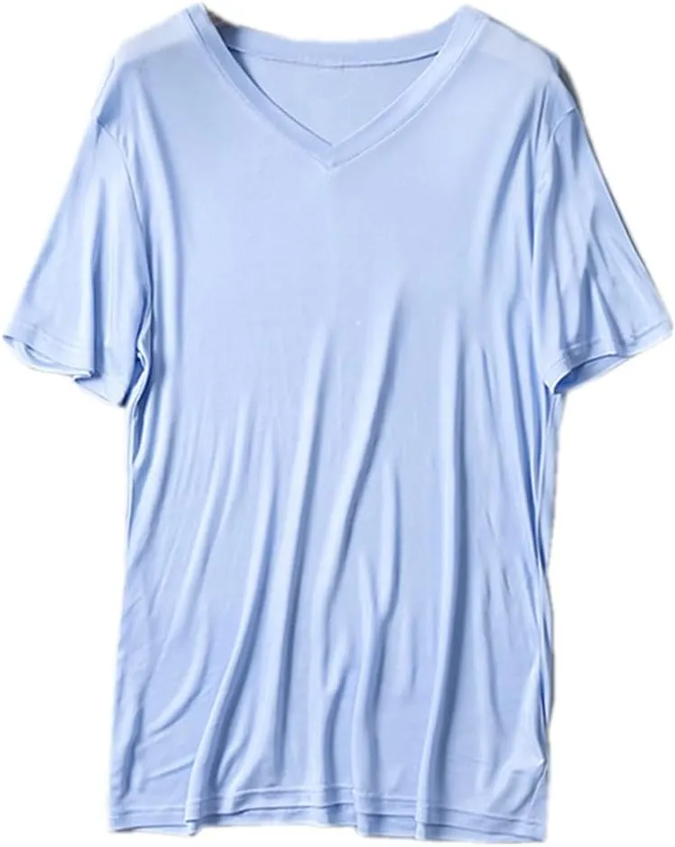 Mens Short Sleeve Shirt V-Neck T-Shirt Mulberry Silk Tees Undershirts for Men Soft Comfortable Fit
