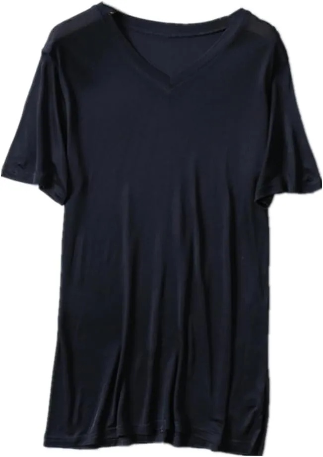 Mens Short Sleeve Shirt V-Neck T-Shirt Mulberry Silk Tees Undershirts for Men Soft Comfortable Fit