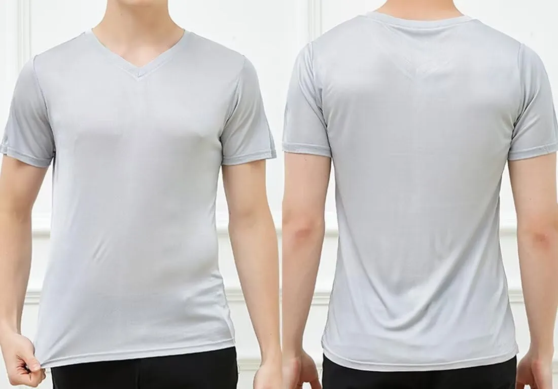 Mens Short Sleeve Shirt V-Neck T-Shirt Mulberry Silk Tees Undershirts for Men Soft Comfortable Fit