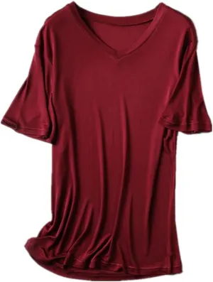 Mens Short Sleeve Shirt V-Neck T-Shirt Mulberry Silk Tees Undershirts for Men Soft Comfortable Fit