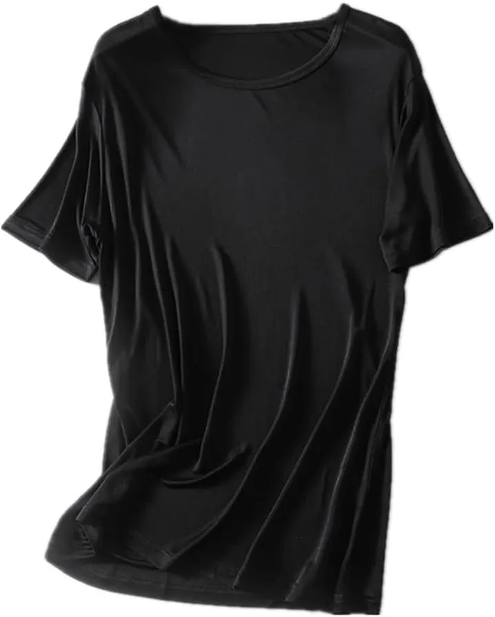 Mens Silk T-Shirt Short Sleeve Shirt for Men Crew Neck Tees Undershirts Soft Comfortable Fit