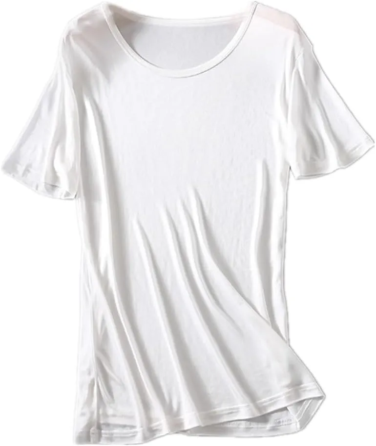 Mens Silk T-Shirt Short Sleeve Shirt for Men Crew Neck Tees Undershirts Soft Comfortable Fit