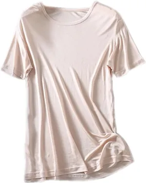 Mens Silk T-Shirt Short Sleeve Shirt for Men Crew Neck Tees Undershirts Soft Comfortable Fit