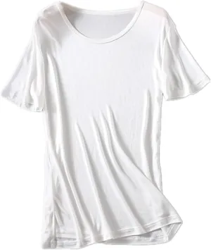 Mens Silk T-Shirt Short Sleeve Shirt for Men Crew Neck Tees Undershirts Soft Comfortable Fit
