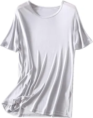Mens Silk T-Shirt Short Sleeve Shirt for Men Crew Neck Tees Undershirts Soft Comfortable Fit