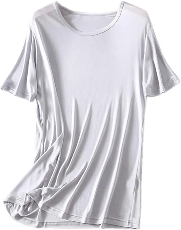 Mens Silk T-Shirt Short Sleeve Shirt for Men Crew Neck Tees Undershirts Soft Comfortable Fit