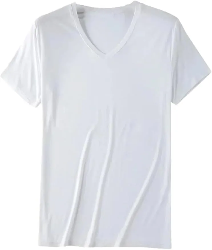 Mens V Neck T Shirt Short Sleeve Tees Men Undershirt Clothing
