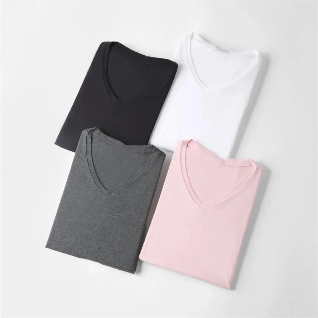 Mens V Neck T Shirt Short Sleeve Tees Men Undershirt Clothing