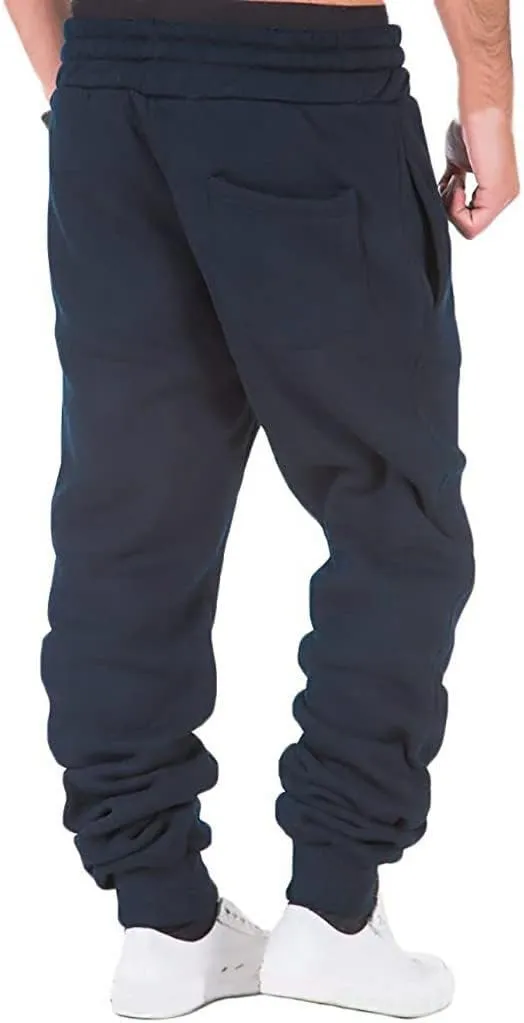 Mens Workout Cargo Sweatpants Pants Athletic Mens Cotton Linen Pants Drawstring Loose Beach Pants with Pockets Men's