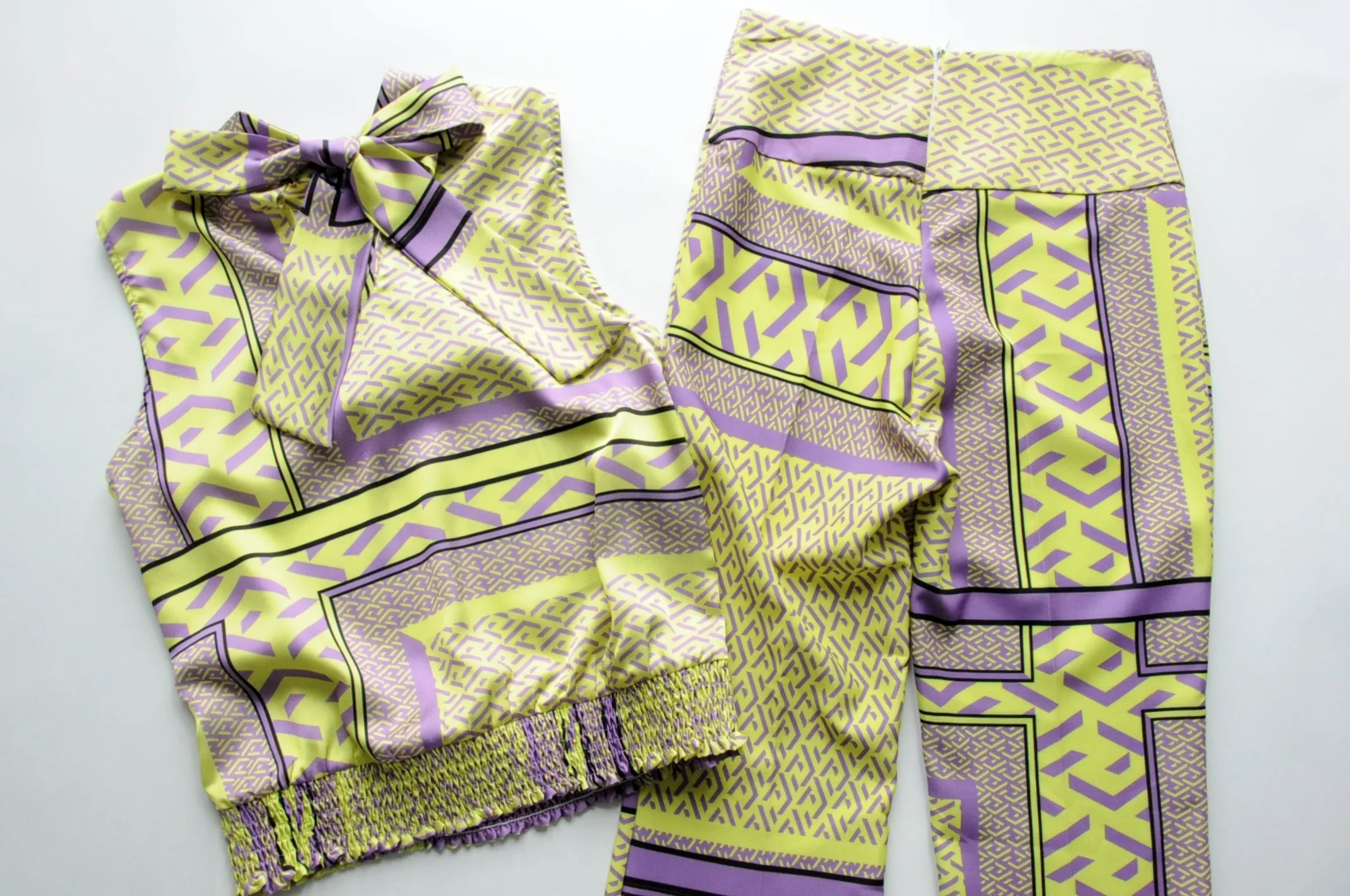 Modern art graphic printed satin co-ord