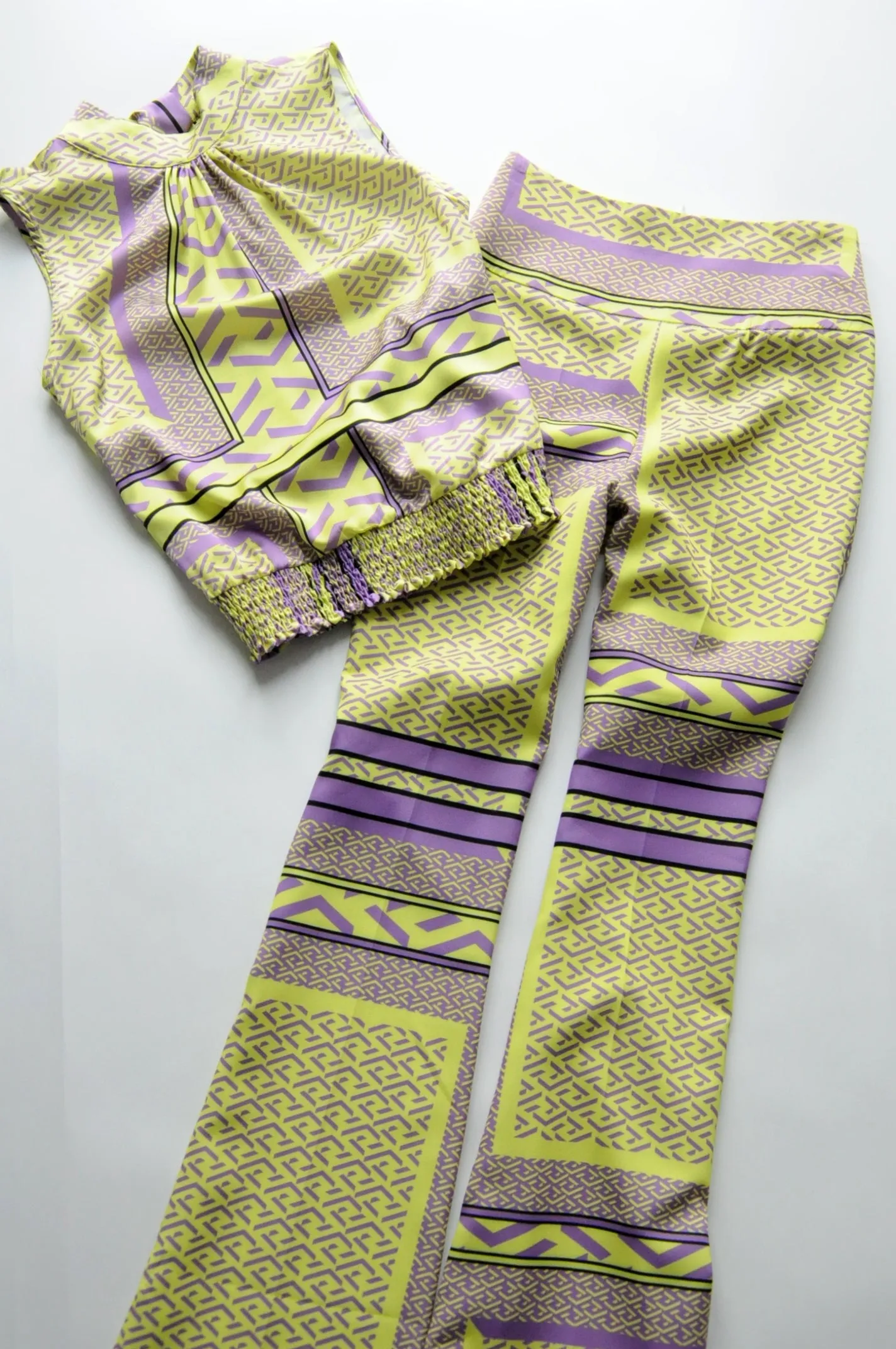 Modern art graphic printed satin co-ord