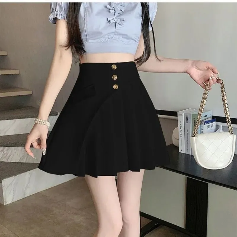 Modern Mini Skirt with Pleats and Elegant Button Details