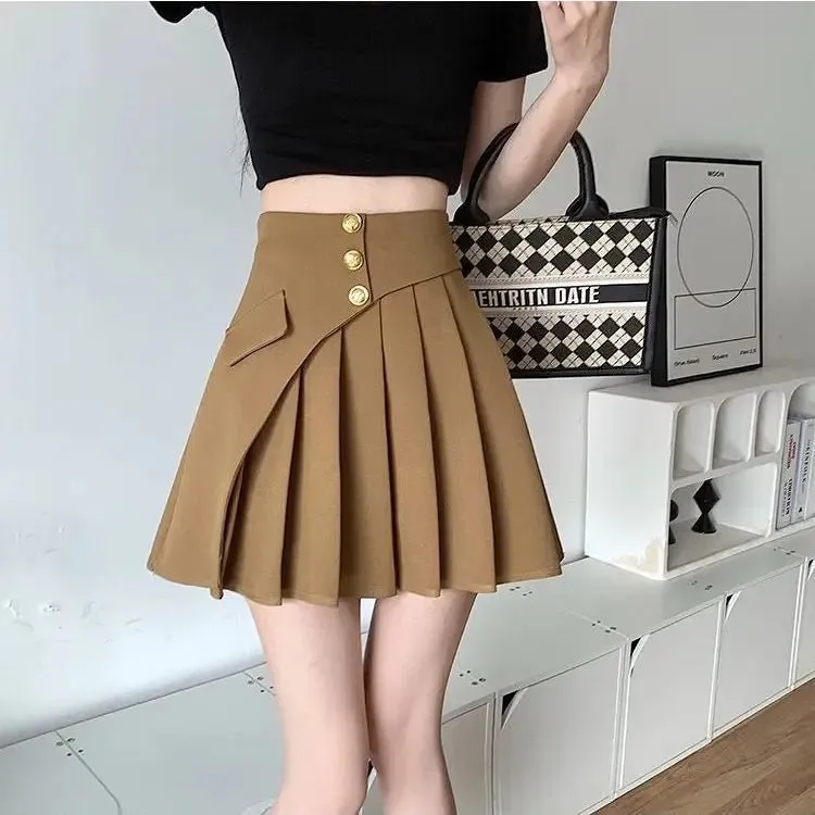 Modern Mini Skirt with Pleats and Elegant Button Details