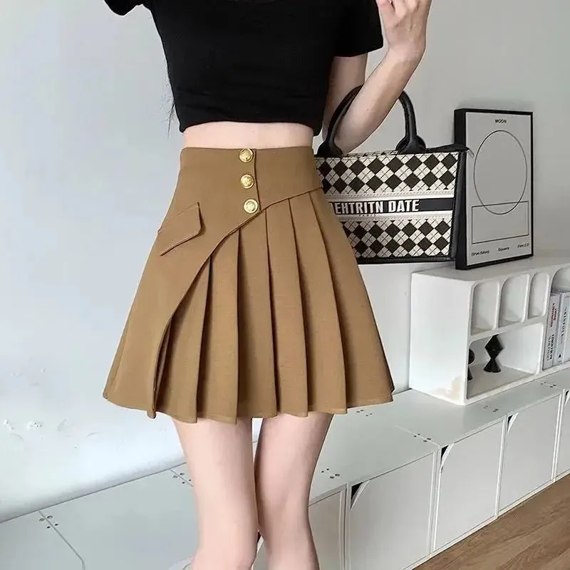 Modern Mini Skirt with Pleats and Elegant Button Details