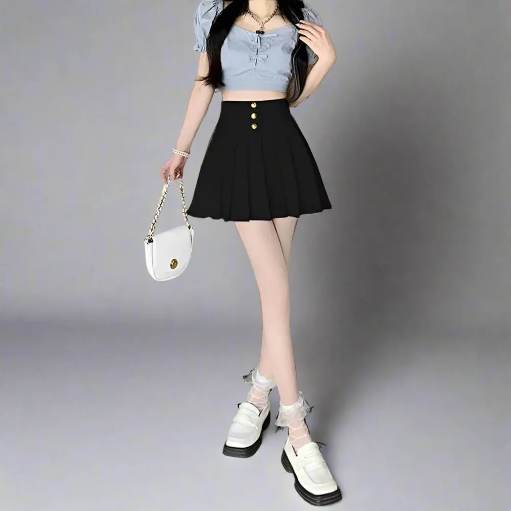 Modern Mini Skirt with Pleats and Elegant Button Details