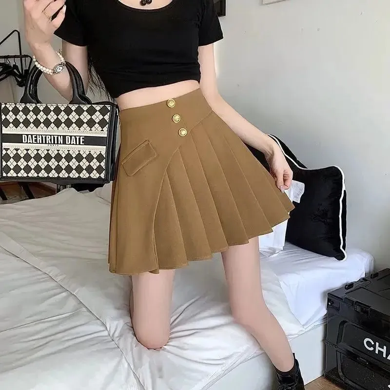 Modern Mini Skirt with Pleats and Elegant Button Details