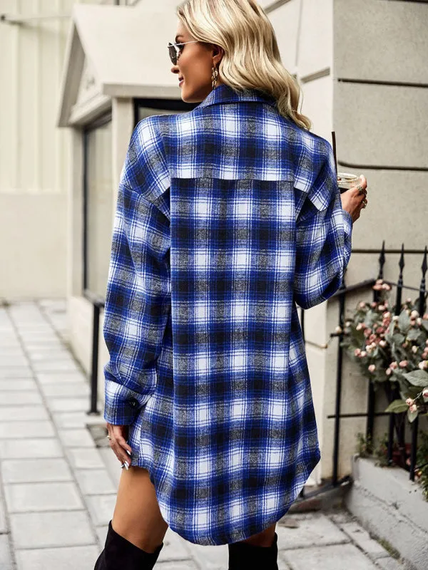 Neoma Plaid Shirt Long Tops Versatile Casual Women's Clothing
