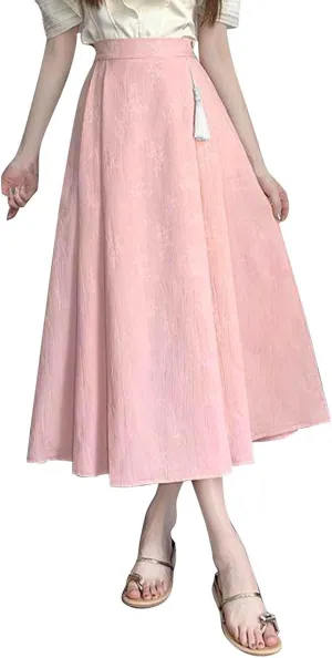 Oplxuo Women Elegant Maxi Skirts Floral Print Loose Fit High Waisted Long Skirts