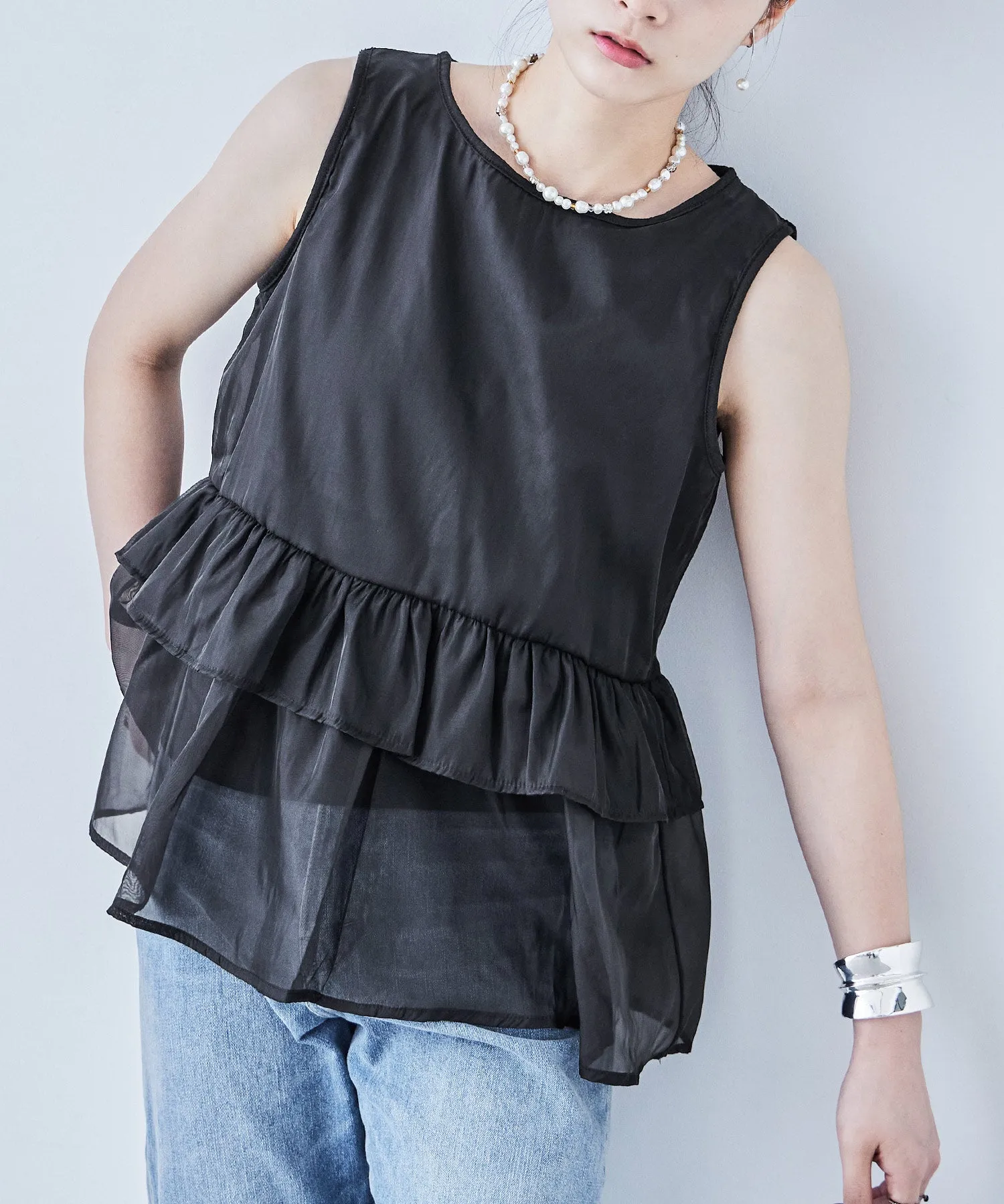 Organdie Frill No Sleeve Tops