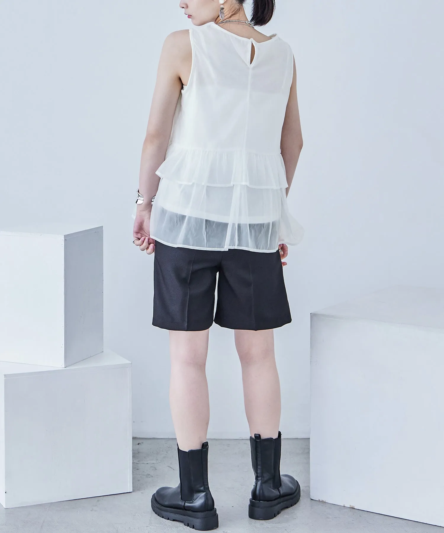 Organdie Frill No Sleeve Tops
