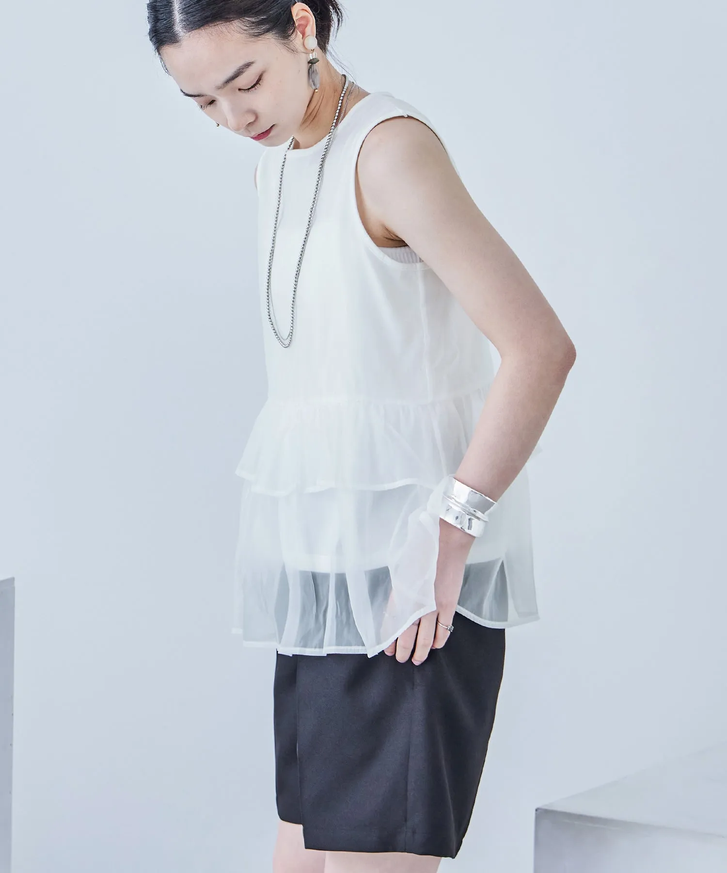 Organdie Frill No Sleeve Tops