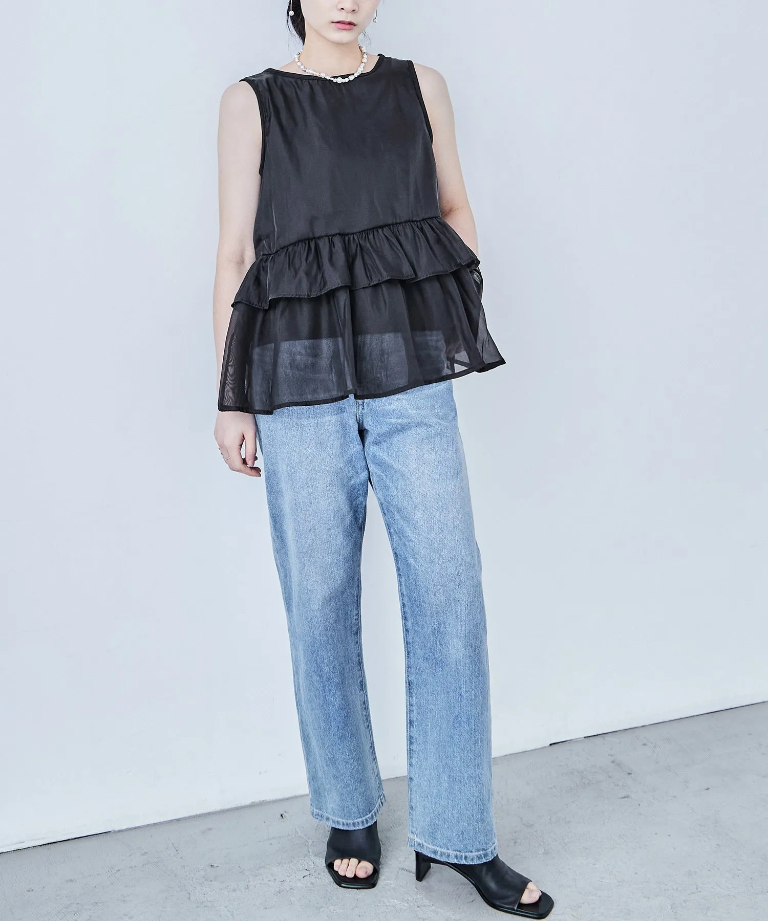 Organdie Frill No Sleeve Tops