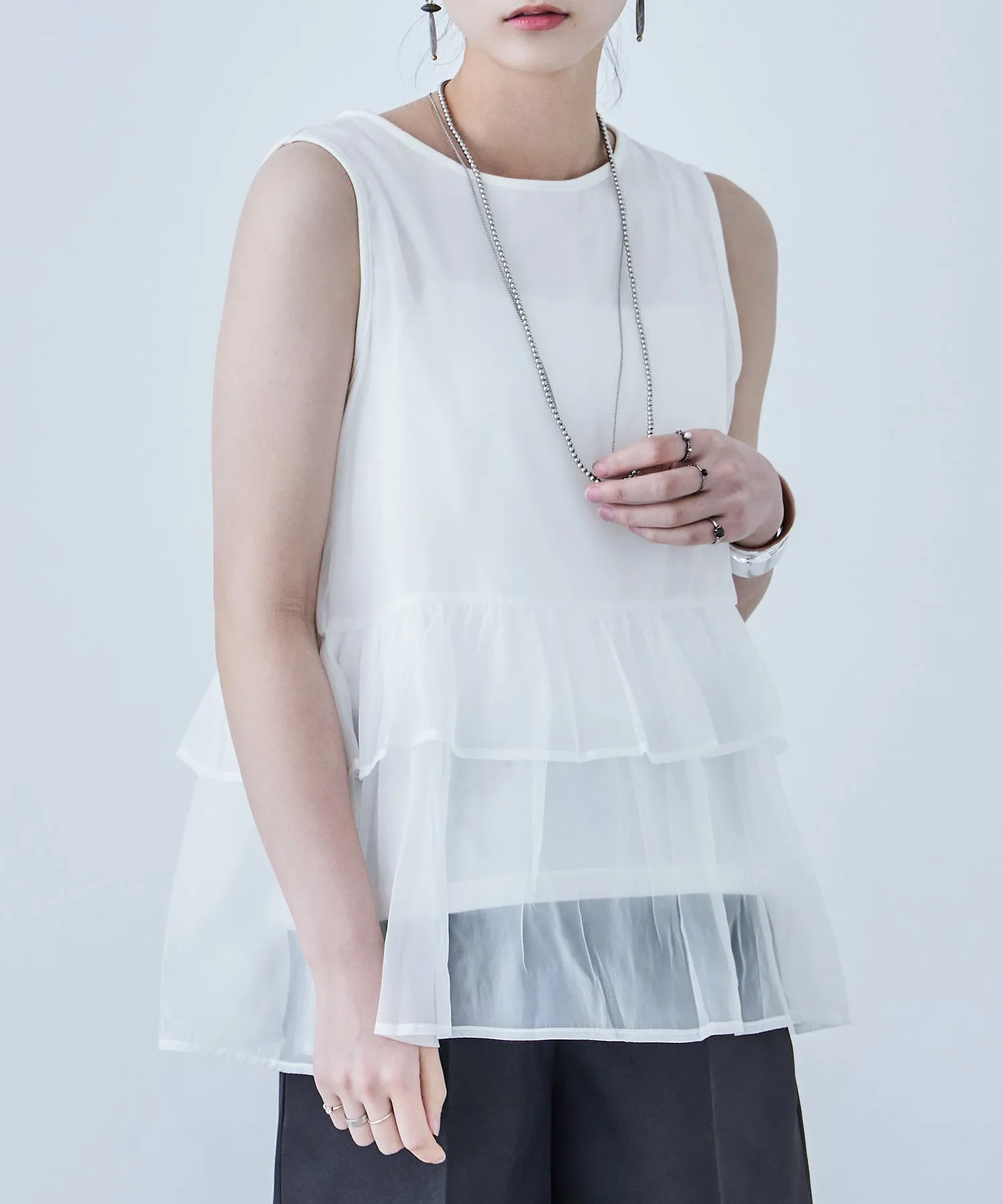Organdie Frill No Sleeve Tops