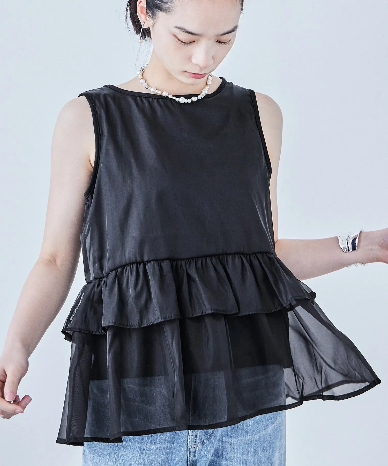 Organdie Frill No Sleeve Tops