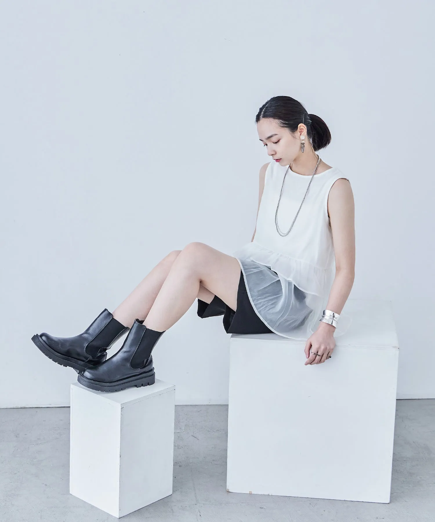 Organdie Frill No Sleeve Tops