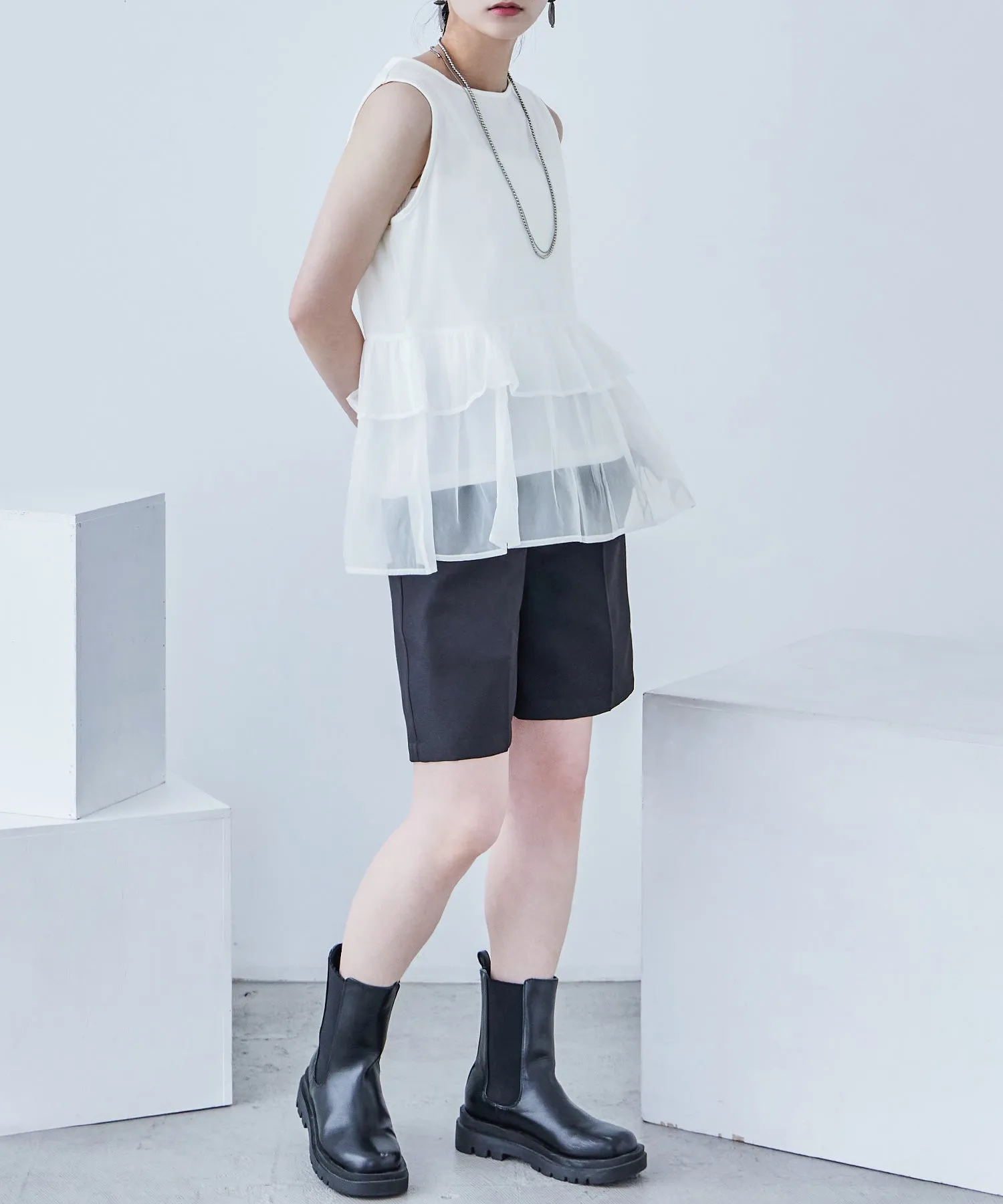 Organdie Frill No Sleeve Tops