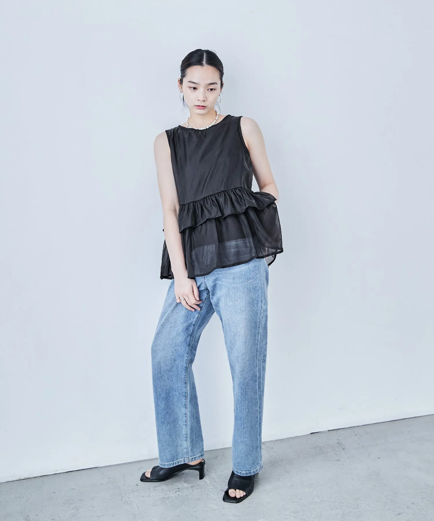 Organdie Frill No Sleeve Tops