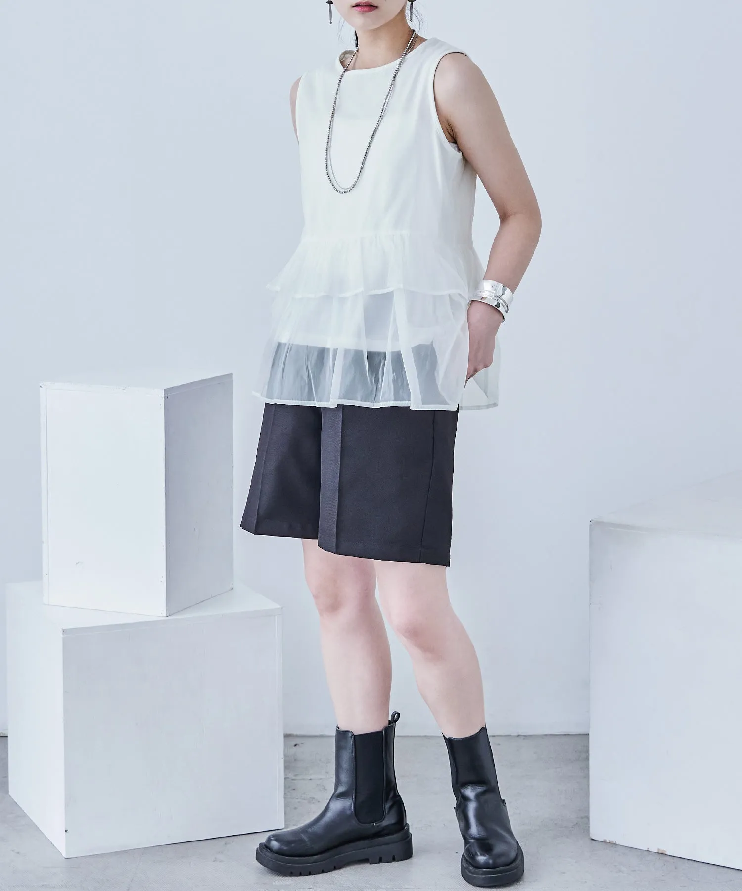 Organdie Frill No Sleeve Tops