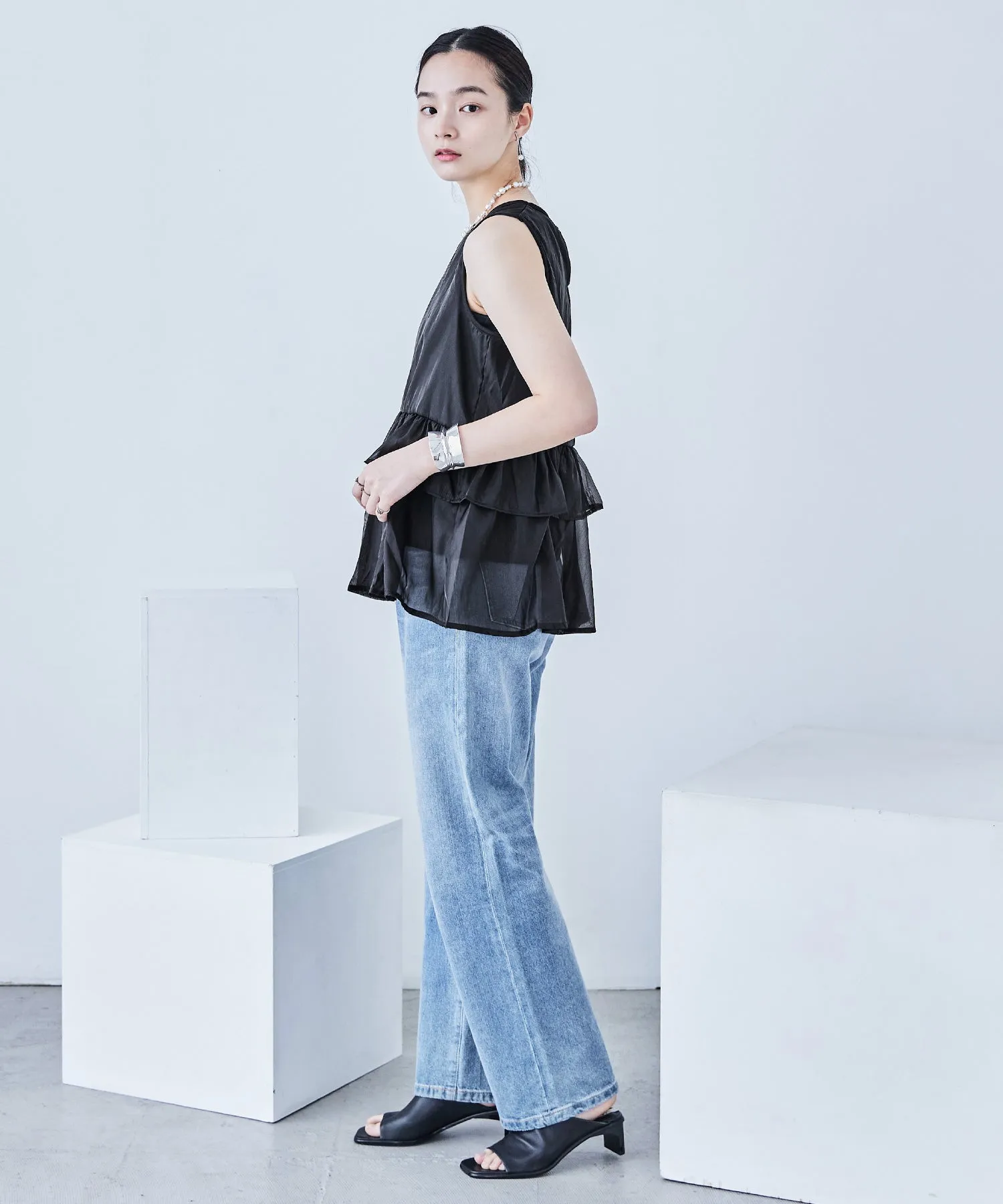 Organdie Frill No Sleeve Tops