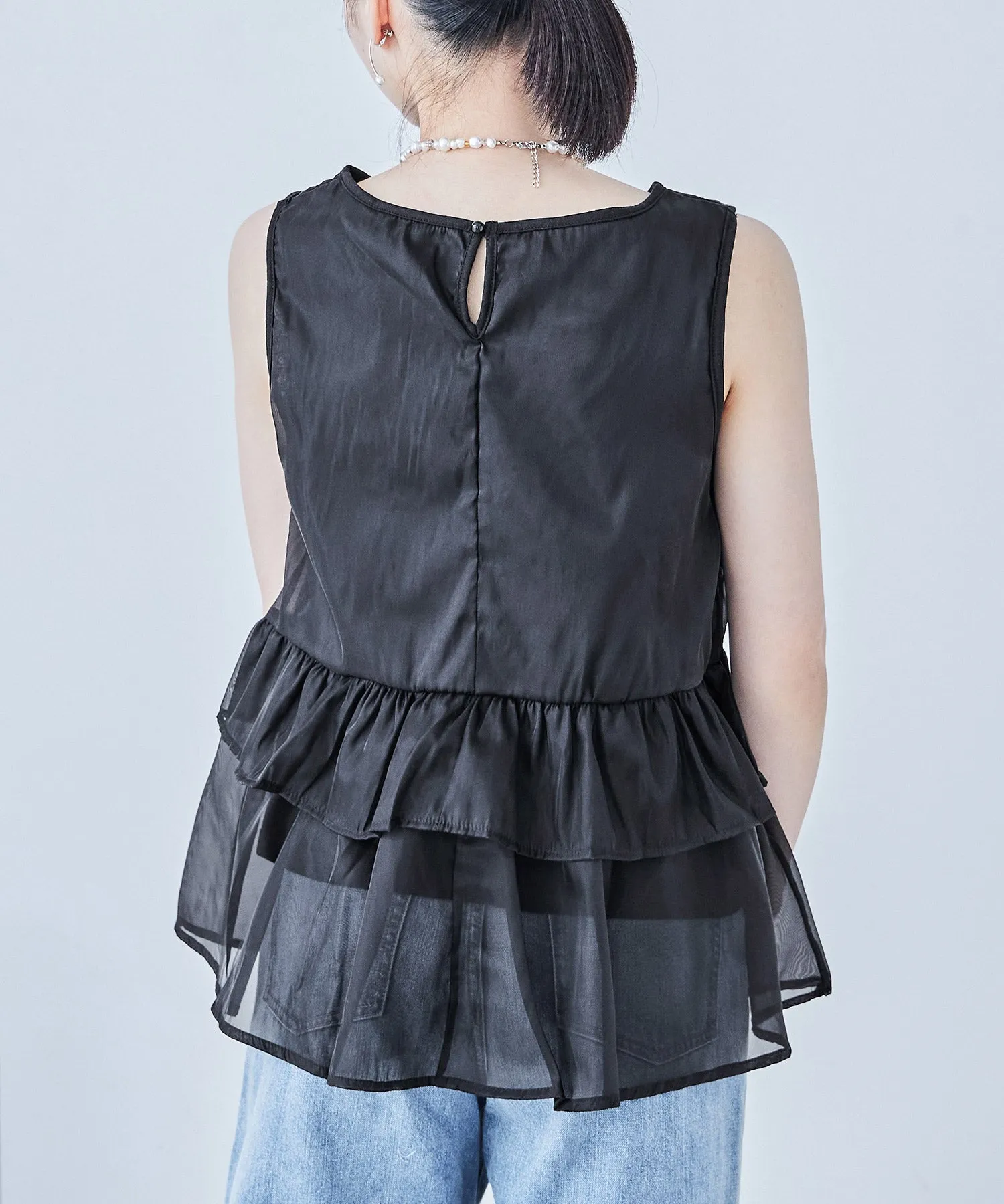 Organdie Frill No Sleeve Tops
