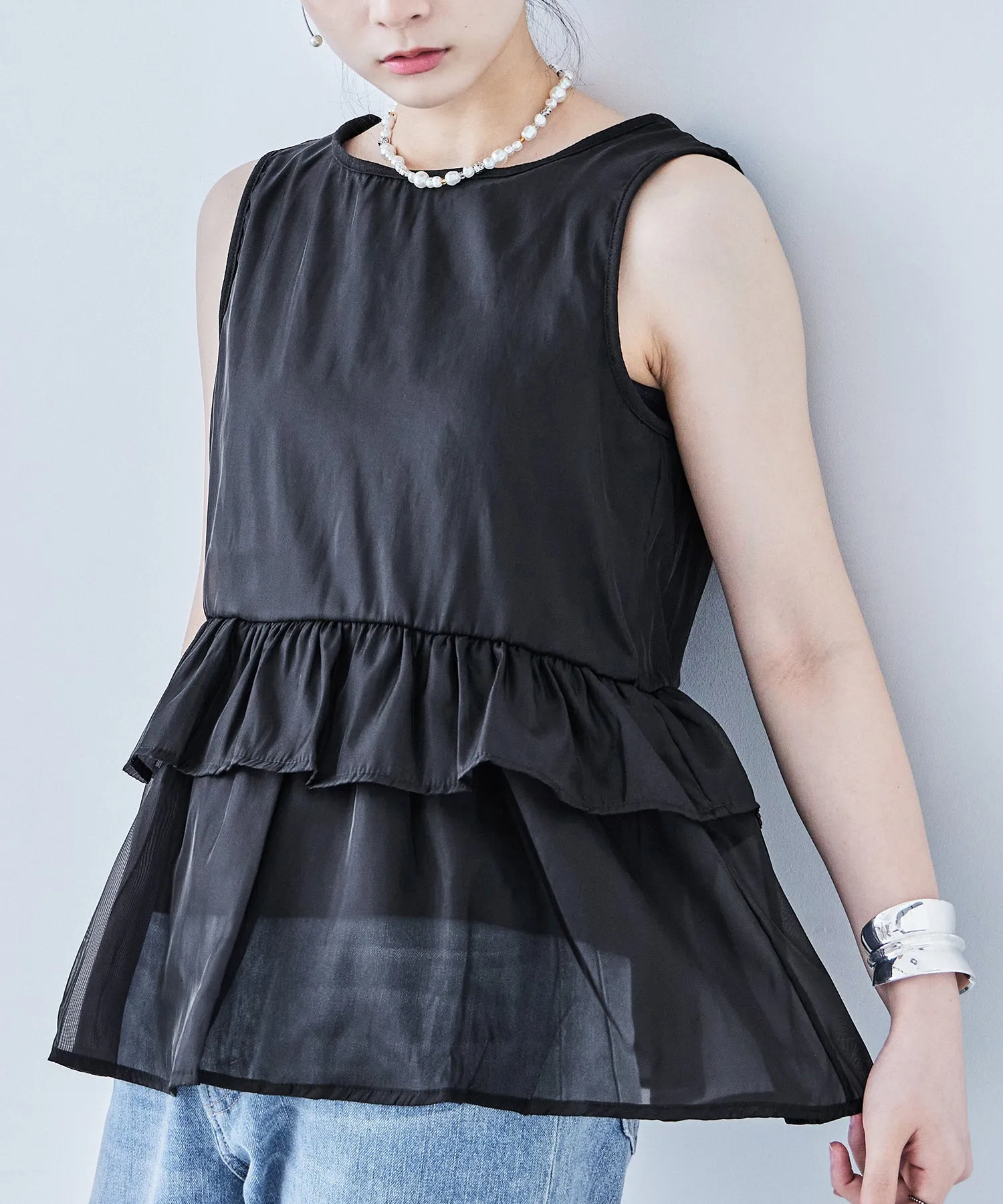 Organdie Frill No Sleeve Tops